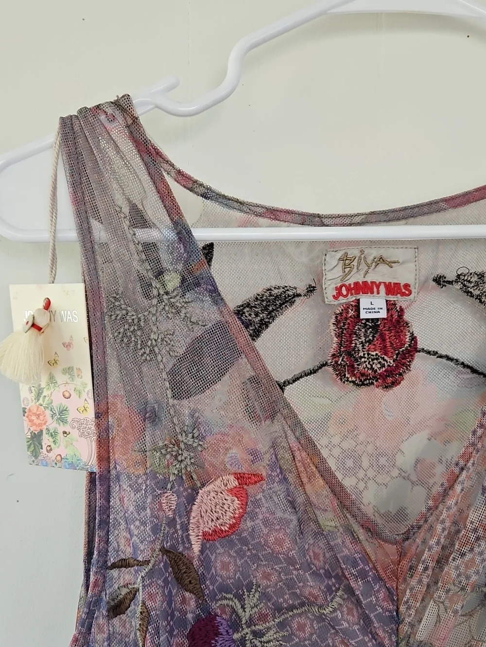 Johnny Was NWT Lavender Floral Embroidered Mesh Midi Dress - Picture 2 of 7